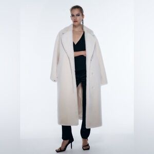 Zara long ecru super soft faux fur coat